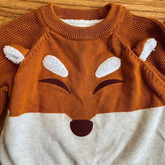 Cat & Jack 12M Fox Face Sweater with Ears Knit Textured Pull Over Unisex Orange - Picture 3 of 5